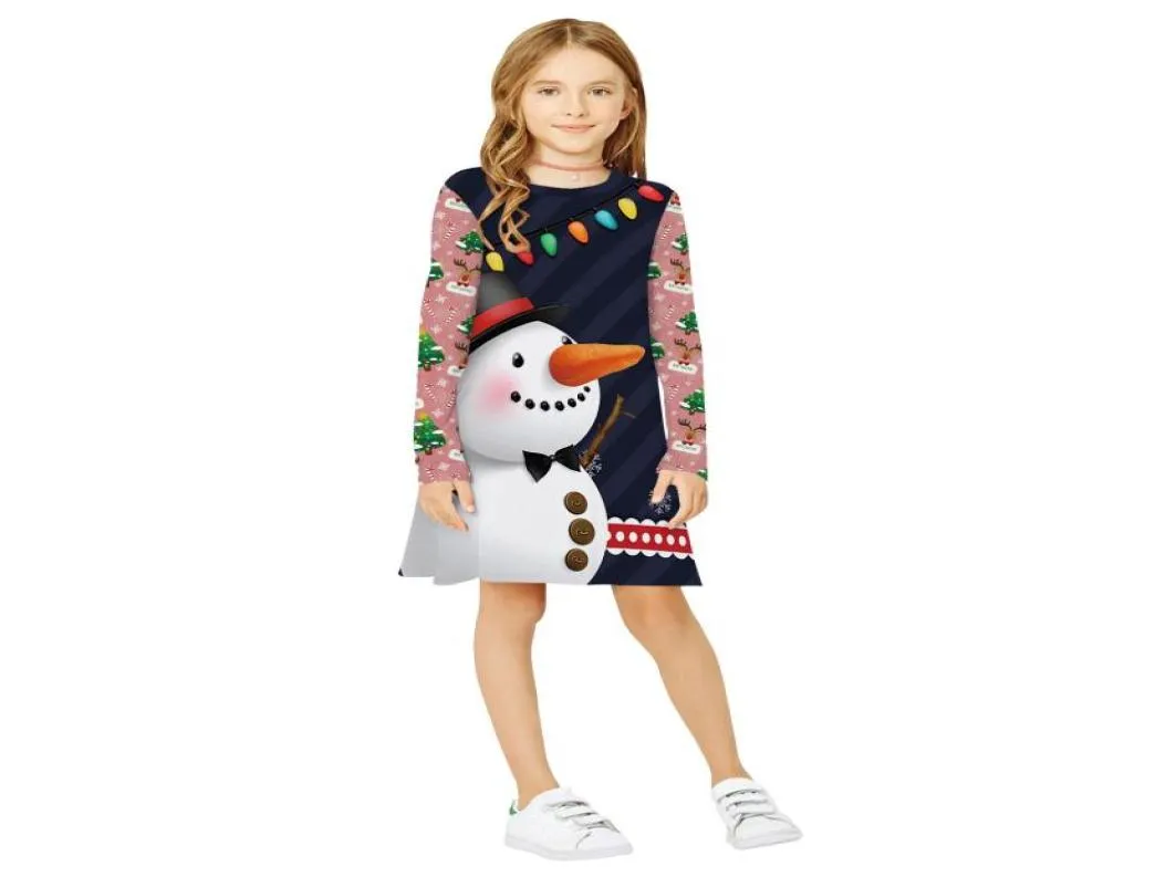 Baby Kids Clothes Girls Christmas Clothes Cartoon Christmas Snowman Drop Printing Dresses Long Sleeve Cotton Dresses Kids Clothing8705328