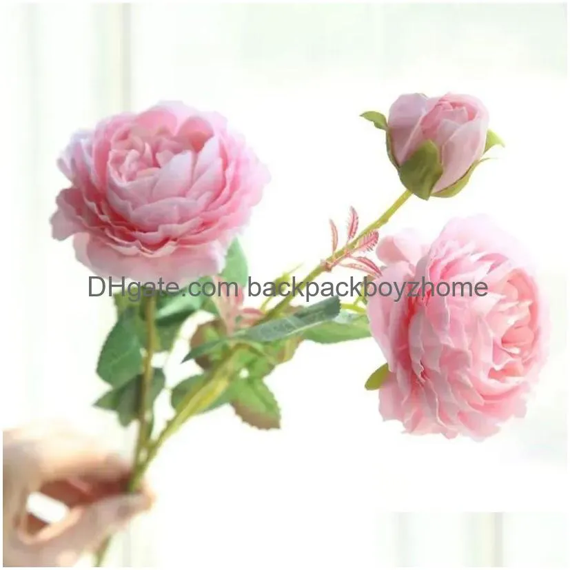Ghirlande di fiori decorativi Fiori artificiali di rose occidentali 3 teste di peonia Festa di nozze Decorazioni per la casa Materiali di seta Fiore falso 0513 Dro Dh5Rg