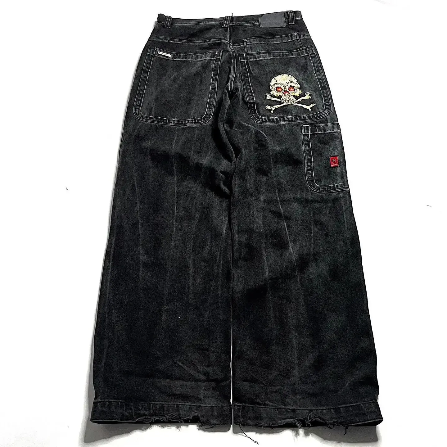 Jnco jeans harajuku hiphop retro skalle grafisk broderad baggy jeans denim byxor män kvinnor goth hög midja breda byxor 240221