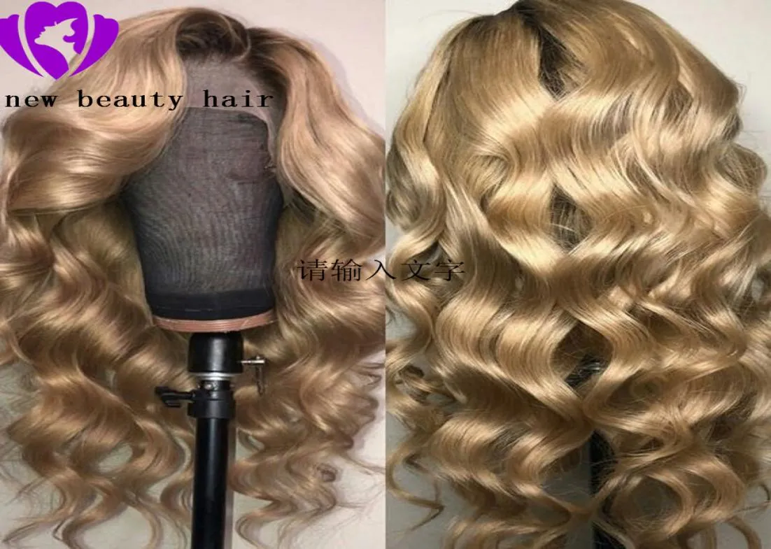 Partie 180 Densité Ombre Lace Front Wig synthétique ondulé profond bouclés racines foncées miel blond cheveux brésiliens perruques pour femmes noires1239137