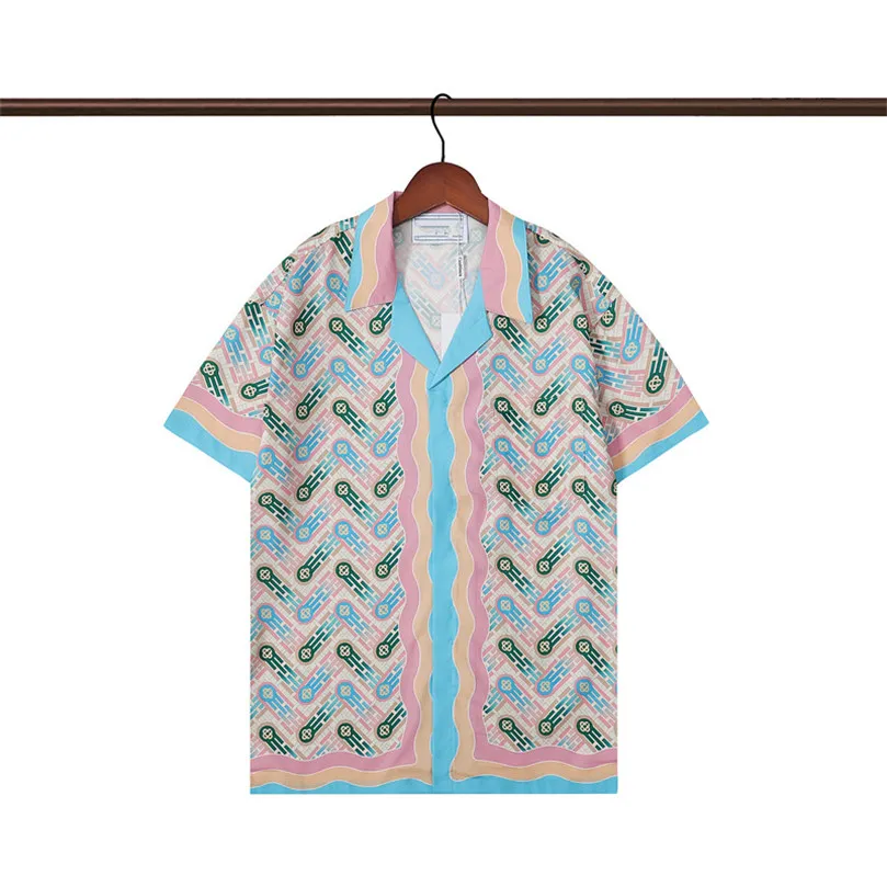 Camisa de designer SS Mens moda geométrica geométrica camisa de boliche havaiana geométrica casual camisa masculina slim fit manga curta versátil camiseta