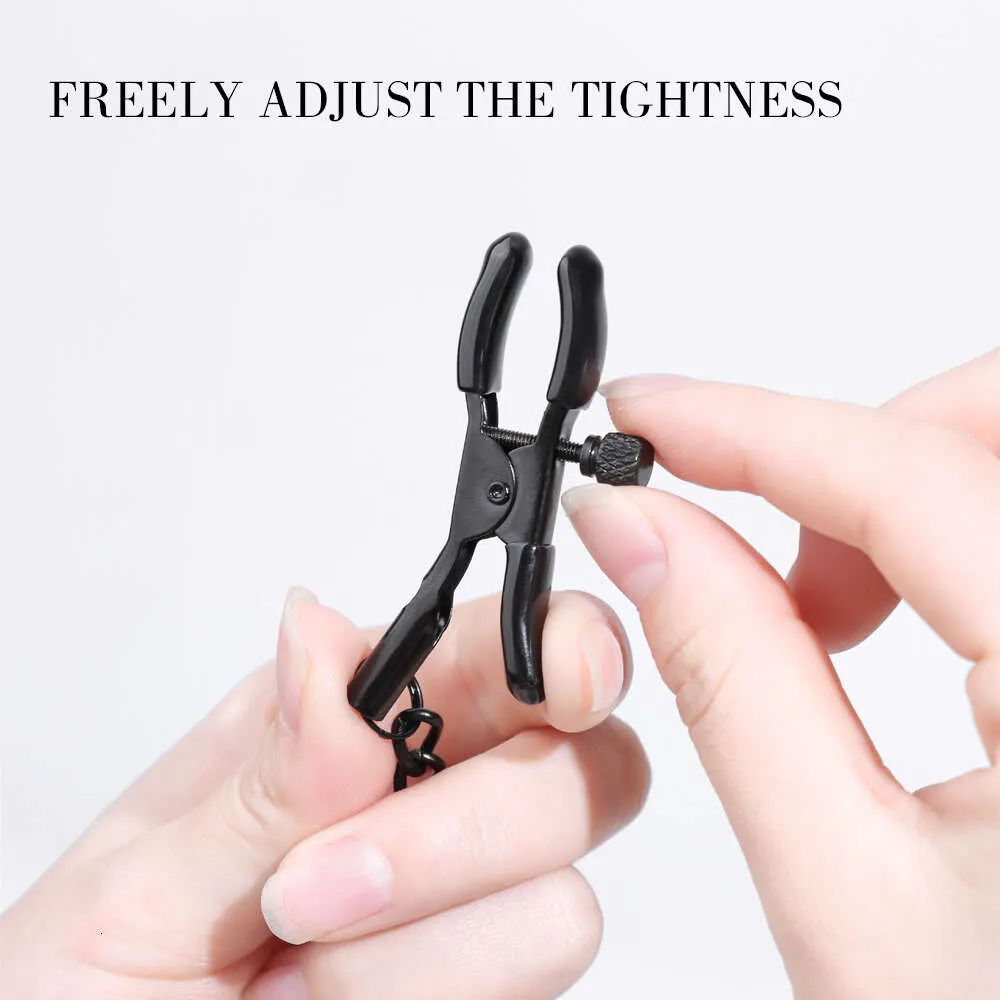 Metal Clamp With Chains Hearted-Shape Black Nipple Clips Adjustable Breast Clip Adult Sex Toys For Women And Couples