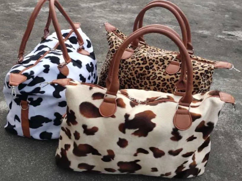 3 style Fashion Cow Leopard stripe Print handbag Duffel Bag Leopard travel bag Girl large capacity travel bag KJJ2841487366