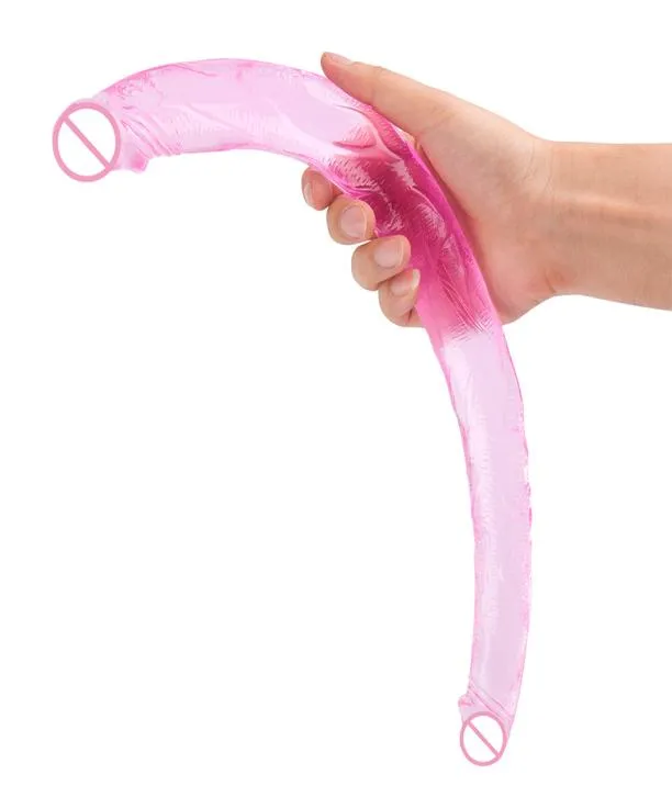 Lesbisk sextoy lång gelé dubbel dildo realistisk mjuk dubbel slutad penis dubbel penetration stora kuk vuxna sex leksaker för kvinna t2009661836