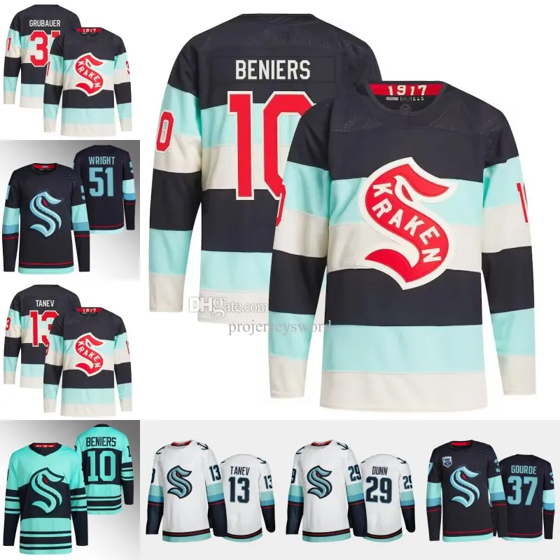 Maillot classique d'hiver SEA Kraken 2024 Matty Beniers Yanni Gourde Jaden Schwartz Brandon Tanev Vince Dunn Philipp Grubauer Justin Schultz Alex Wennberg Eberle