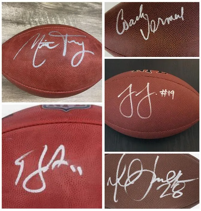 Trubisky Vermeil Juju Smith Schuster Conner Marshall Faulk Gale Sayers Kirk Cousins troye aikman JERRY RICE AIYUK Purdy Pallone da calcio auto autografato e autografato