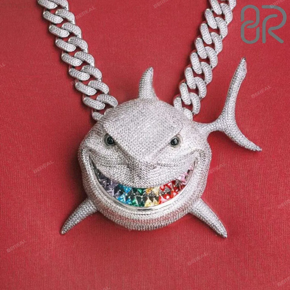 Hip Hop Shark Pendant Chain Diamond Shark Iced Out Shark Chain