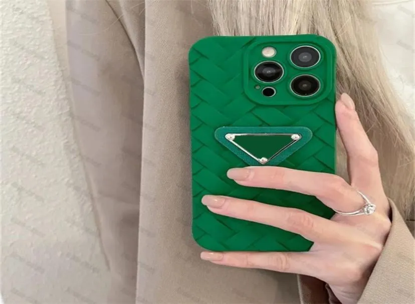 Mode Braid Phone Case Luxury Designer Telefonfodral Brand Classic Label Unisex P Telefonomslag för 11 12 13 14 Pro Max Green Rose R4534165