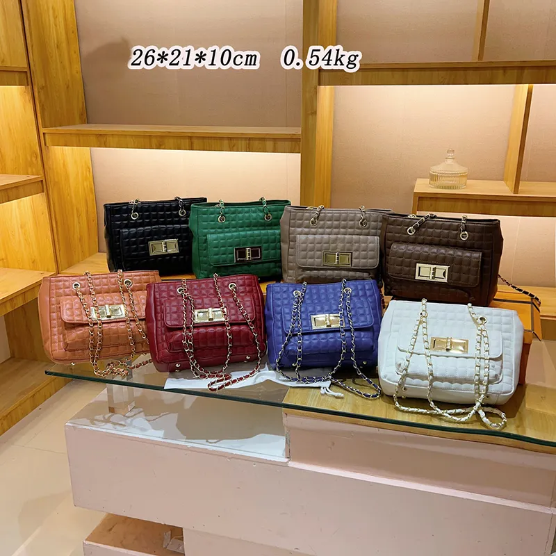 Classic Solid Color Checkered Shoulder Bag Designer 8 Colours Waffle Check Crossbody Bags Leather Rope Gold Chains Messenger Bag Ladies Fashion Campus Tote Bag