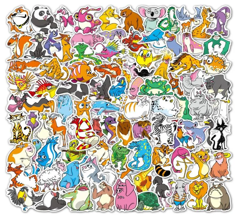 100 unids / lote pegatinas de animales lindos de dibujos animados impermeables pegatina de vinilo noduplicada juguetes para niños para botella de agua monopatín Lugg9830693