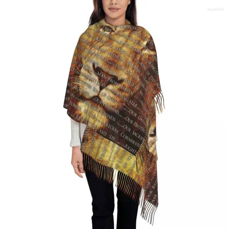 Ethnic Clothing Ladies Long The Names Of God Jesus Lion Scarves Women Winter Thick Warm Tassel Shawl Wraps Christian Catholic Scarf