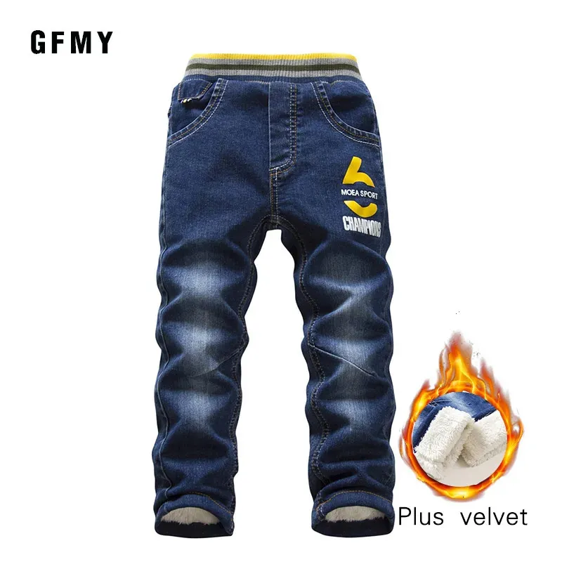 GFMY Merk Leisure winter Plus fluwelen Jongens Jeans 3 jaar 10 jaar warm houden Rechte type Kinderbroek 240227