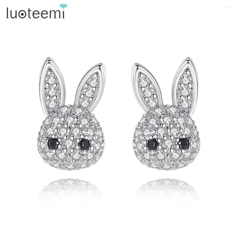 Stud Earrings LUOTEEMI Rabbits Cute Cubic Zirconia Ear Studs Clear Animals Rhinestone Exquisite For Women Girlfriend Date Accessories