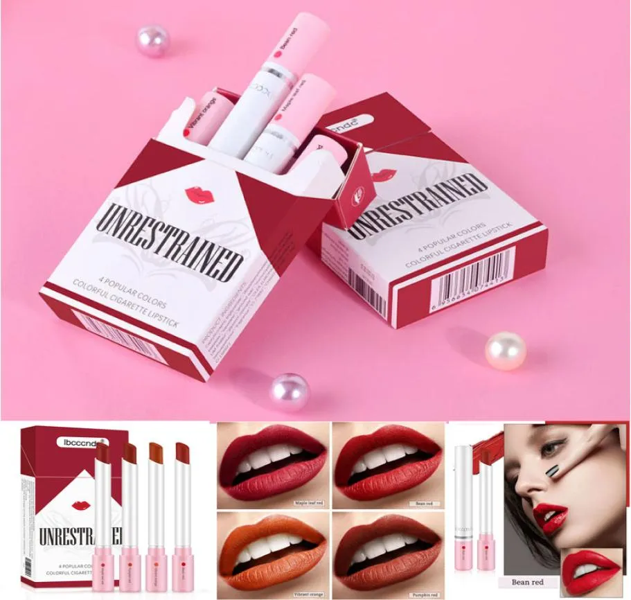 Креативные коробки для сигарет, набор помад для макияжа, матовые помады ibcccndc, 4 цвета, бархатный набор для губ, телесный красный, увлажняющий крем, водонепроницаемый, сексуальный4500154
