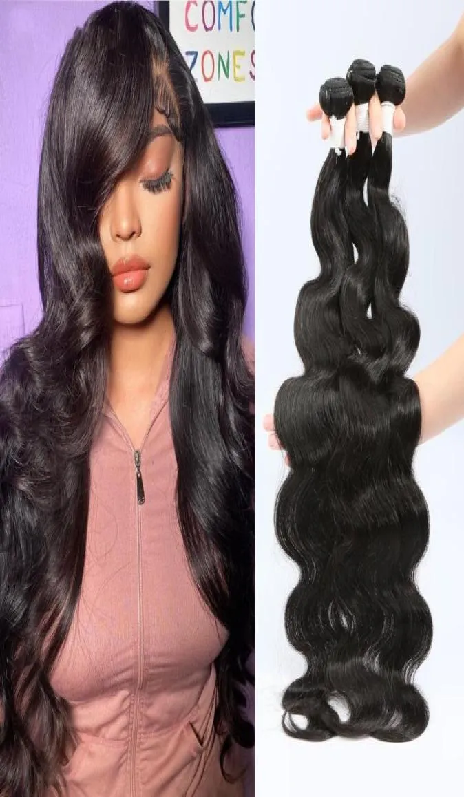 Cheveux longs 32 34 36 38 40 pouces cheveux brésiliens doux entiers tisse Extension de cheveux humains 1B couleur noire naturelle 100gBundle5570605