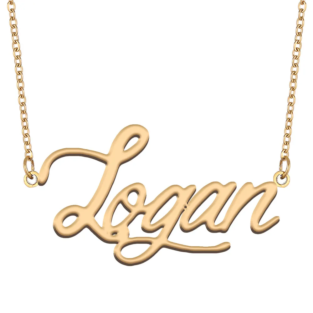 Logan nombre collares colgante personalizado personalizado para mujeres niñas niños mejores amigos Regalos para madres Acero inoxidable chapado en oro de 18 quilates