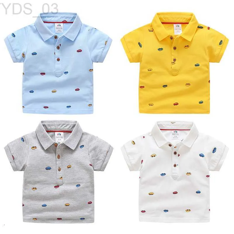 T-shirty T Shirty Summer Children Odzież dziecięce cukierki Kolor Zarmień kołnierz Kreskówkę Postacie dla dzieci chłopiec samochód krótki rękaw Thirt 240306