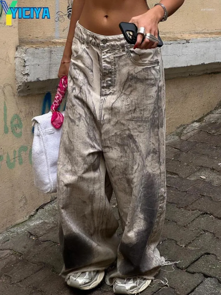 Jeans da donna YICIYA Y2k Style Donna Streetwear Pantaloni larghi a figura intera Pantaloni a vita bassa con foro Pantaloni vintage anni '90 Gamba larga