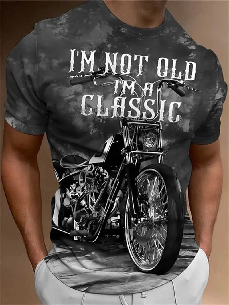 Erkek Tişörtler Motosiklet T-Shirt Erkekler 3D Baskı Kısa Kollu Vintage Classics Mens Street Ride Biker Gömlek Üstleri Büyük Boy Tee Gömlek