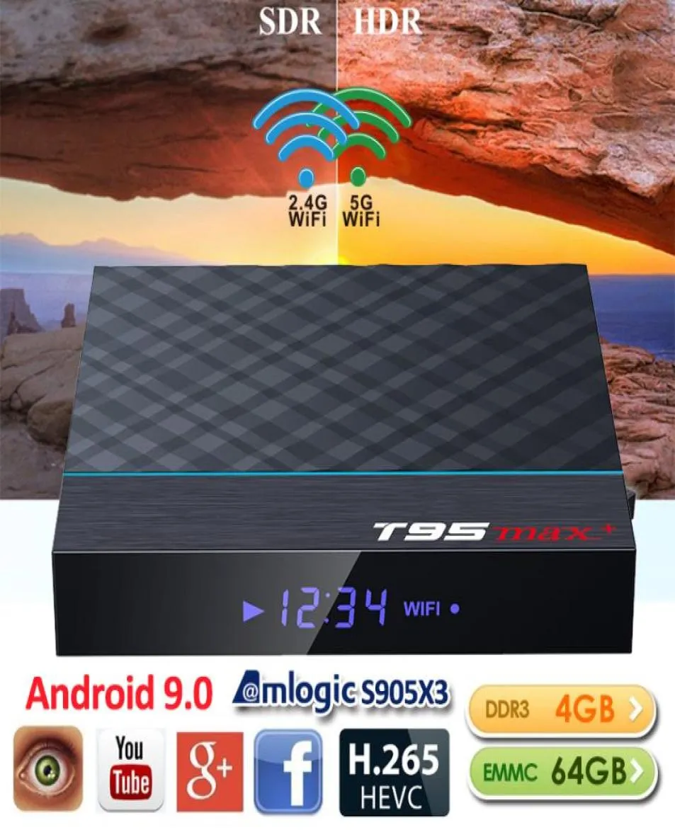 Boîtier TV T95 MAX Amlogic S905X3 Android 90 OTT, 4 go 64 go, WiFi double bande 24G 5G BT40 X96 Air H96 MAX3372167