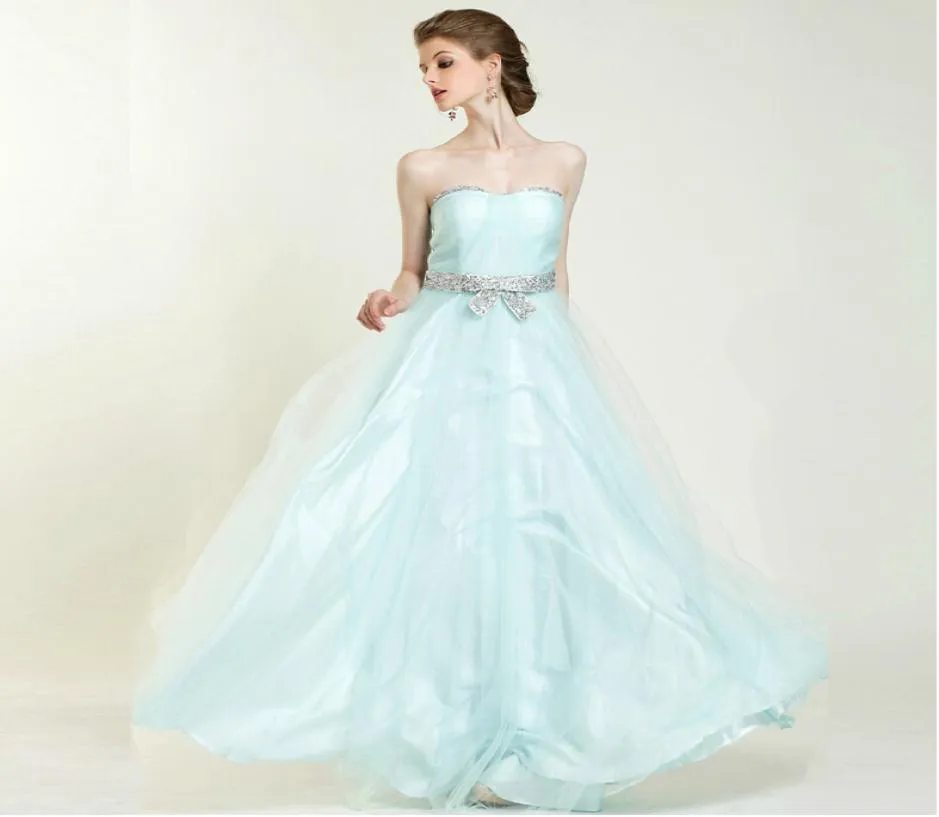 Princess Design Simple Aline Strapless Floor Length Beaded paljetter Sashes Bridesmaid Dress9133703