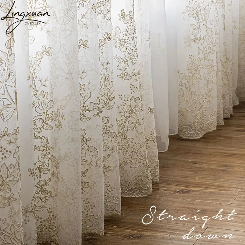 寝室の白いチュール窓カーテンリビングルーム3D糸透明ボイルドレープ240301の豪華な刺繍入りの薄いカーテン