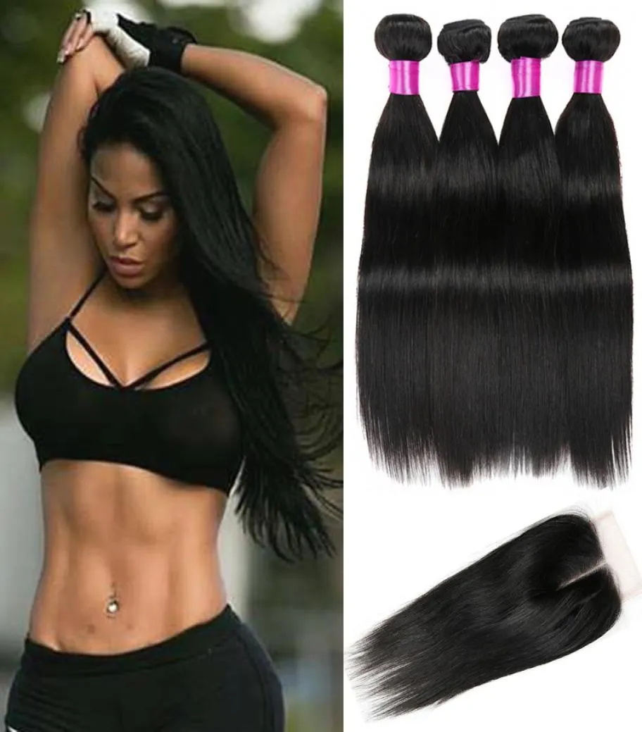 Peruvian Virgin Straight Hair With Stängning Alla mänskliga hårbuntar med stängning Staka peruansk hårspetsstängning3017285