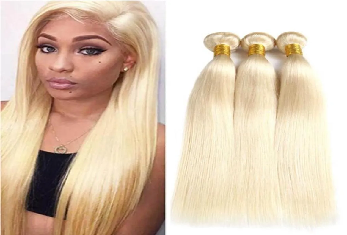 Brazilian Human Hair 613 Straight Blonde Bundles with Lace Frontal Closure Pre Plucked Cuticle Aligned Hair 134 Inch Ear to Ear C1119732