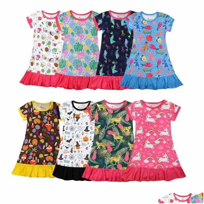 Girl's Dresses Girls Dresses Kids Pyjamas klänning avslappnad sommar kortärmad nattklänning 3D -tryckning Småbarnskläder Nightdress Comptabl Dhdye