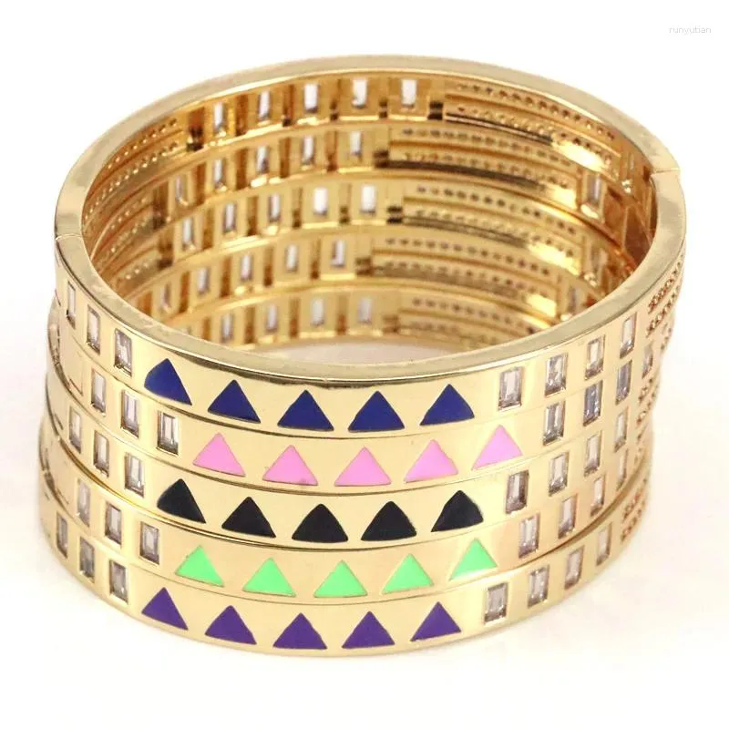 Bangle 3Pcs Trendy Zircon Pulseira Cuff Joias Multi Color Rainbow Esmalte para Mulheres