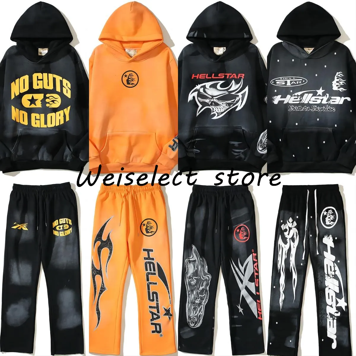 Designer Hellstart Hoodies Treno de traje esportivo de capuz de calças de manga comprida Ponta de pullover de rua impressão de hip hop High Street Mulheres 2024 Novo moletom de alta qualidade