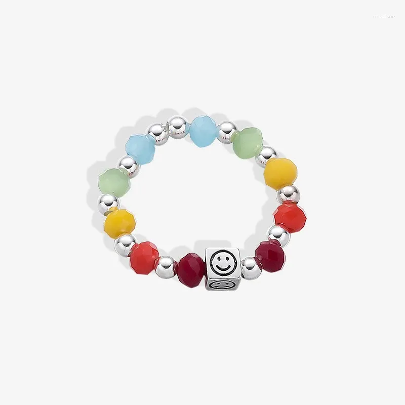 Cluster Ringe Frauen Ring Weibliche 925 Sterling Silber Armband Perlen Regenbogen Farbe Liebe Zeigefinger Elastische Band