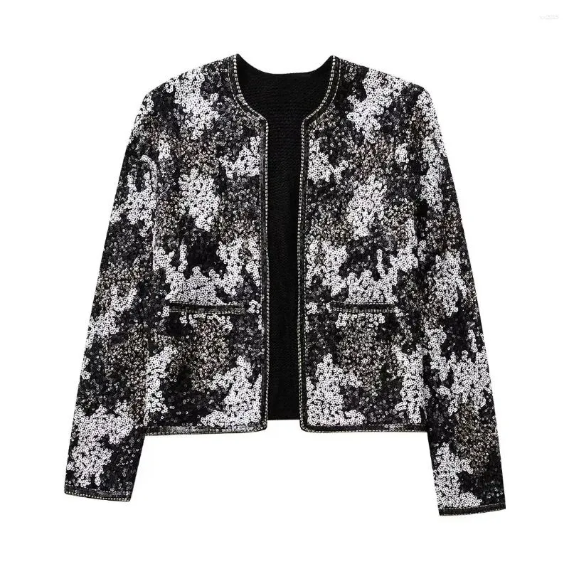 السترات النسائية الأوروبية والأمريكية 2024 الموضة All-Match Round Beads Decoration Cardigan Jacket