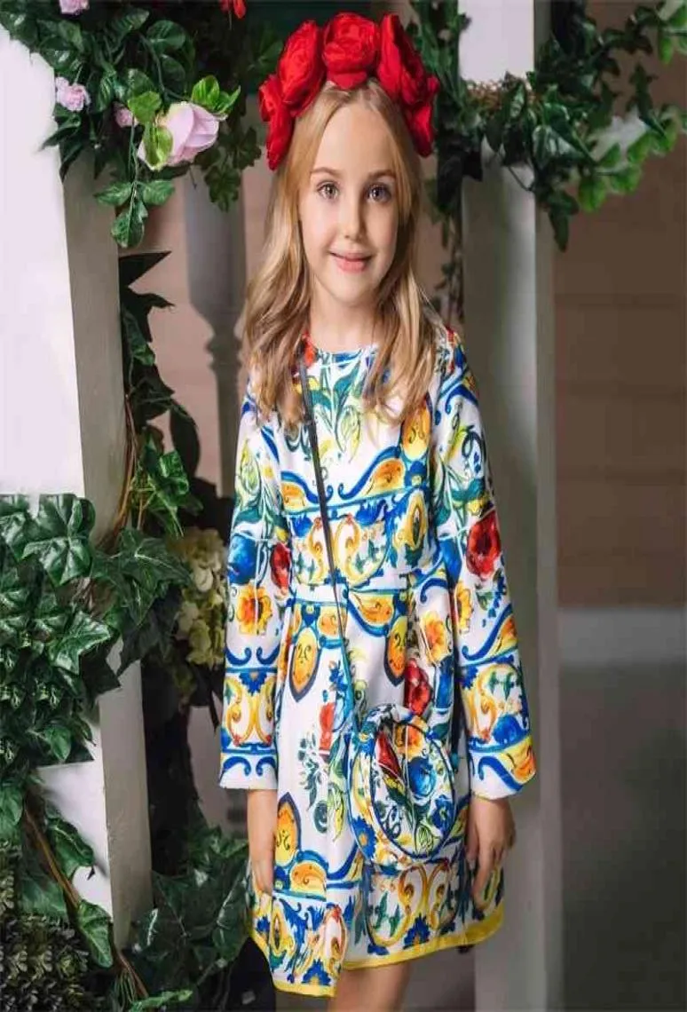 Prinzessin Langarm Herbst Marke Kinder Weihnachten Kleid mit Tasche Gedruckt Kinder Kleider für Mädchen Kleidung Y2001027913174