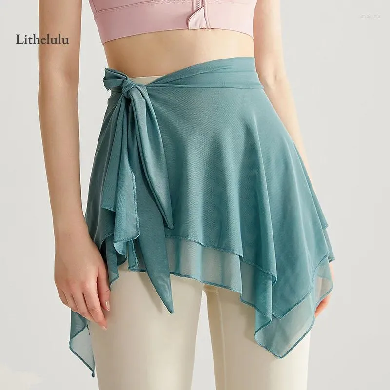 Женские шорты для йоги, антибликовая юбка, закрывающая ягодицы сеткой, для фитнеса, танцевальных ремней на половину тела