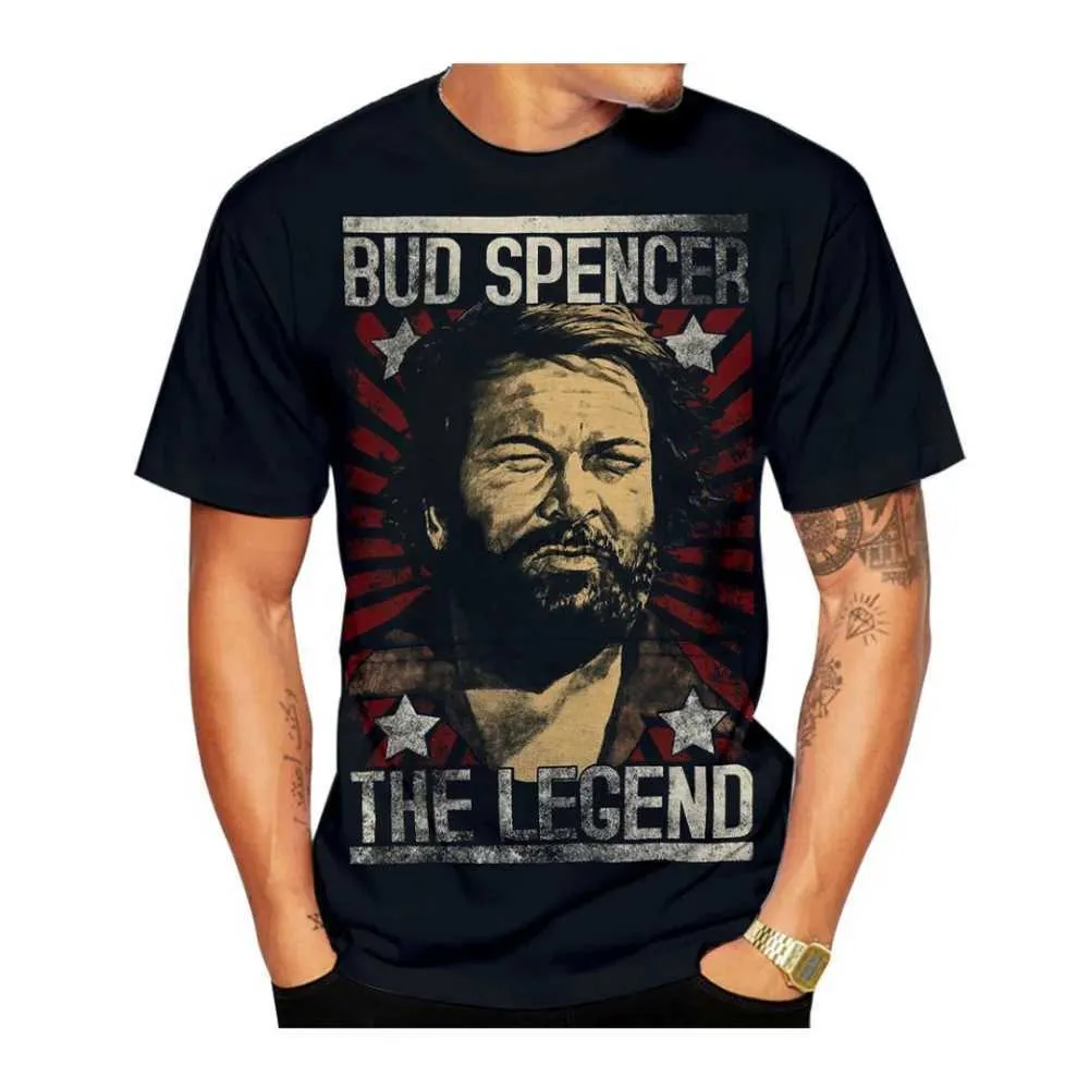 Herr t-shirts knopp Spencer Terence Hill 3d tryckta herr t shirts mode casual o-hals korta ärm tees hip hop hajuku sommar överdimensionerade toppar