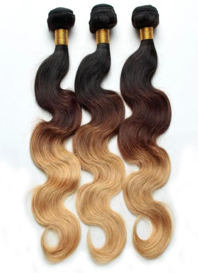 Ombre Hair Extensions Brazilian Body Wave Hair Weave Bundles Three Tone 1B427 Virgin Human Hair Extensions 3 or 4 PcsLot21221758099151