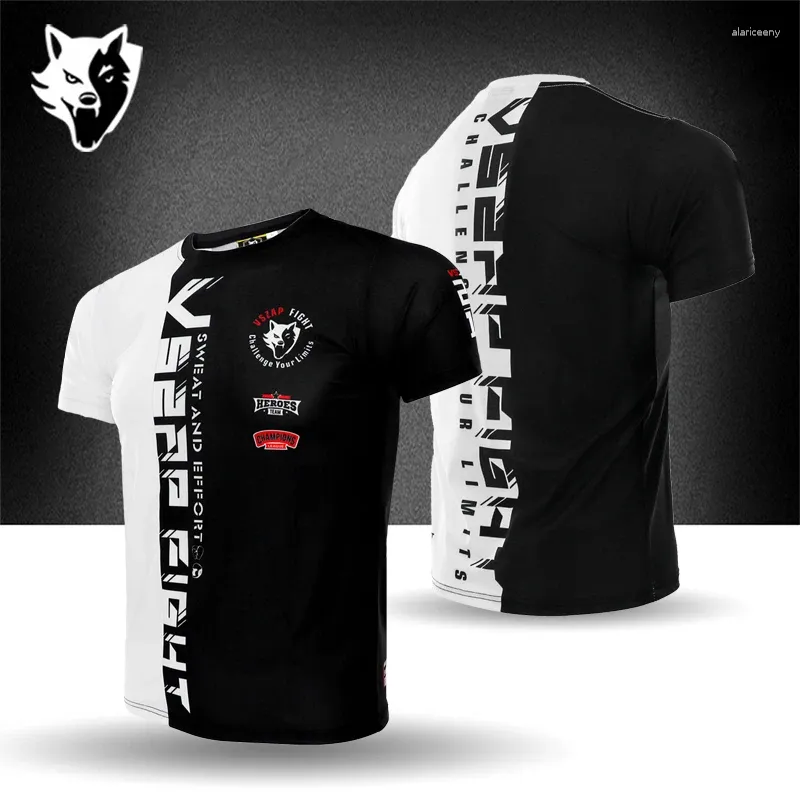 Męskie topy czołgowe vSZAP trening MMA Sports Fitness z krótkim rękawem Elastyczna tajska t-shirt bokser