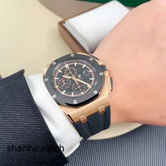 Kultowy zegarek na nadgarstek na rękę AP Royal Oak Offshore 26401ro Rose Gold Three Eyes Timing Gump Band Mens Fashion Business Business Sport Machinery