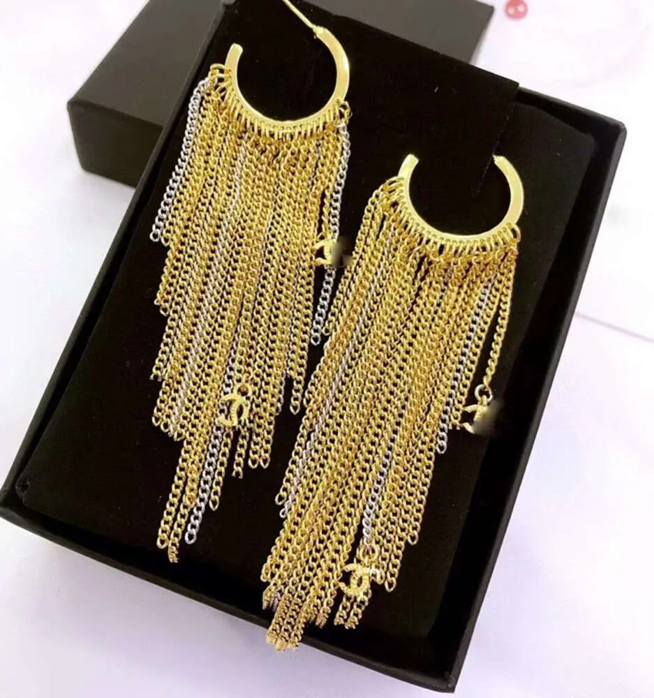 C brand long tassel letters stud earrings retro gold simple luxury designer elegant OL girls womens earring earings ear rings jewelry with brand box packing