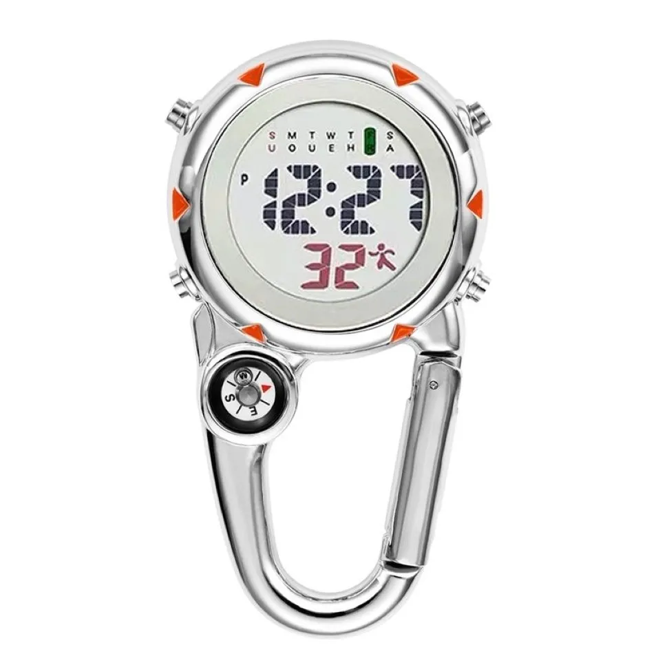Цифровой карабин с зажимом, спортивные часы с крючком, подарок для больницы, электронные светящиеся многофункциональные часы FOB для медсестры, спортивные часы на открытом воздухе LJ201250G