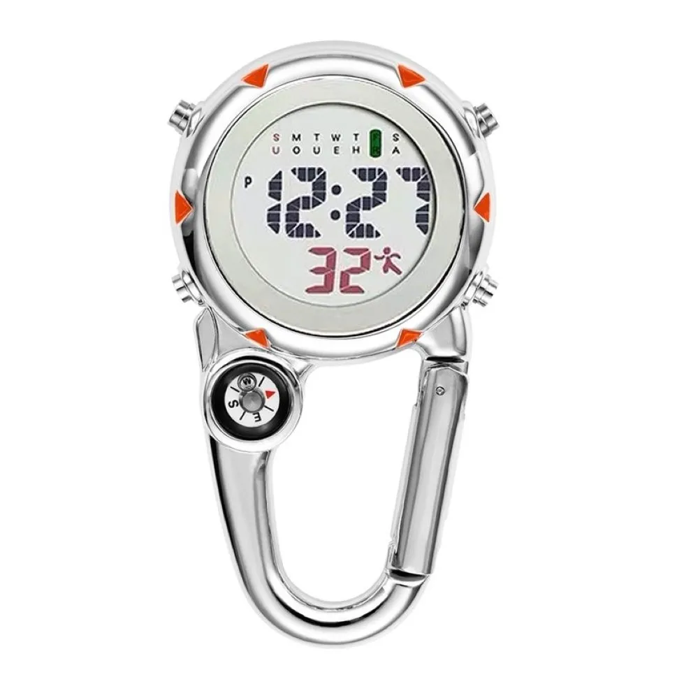 Moschettone digitale Clip Sport Gancio Orologio Regalo ospedaliero Elettronico luminoso multifunzione FOB Orologio da infermiera Orologio sportivo da esterno LJ201250G