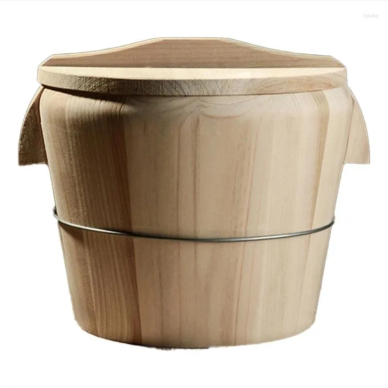 Plates Kitchen Tool Portable Natural Wooden Steaming Rice Bucket With Lid Steamed Barrel Canteen Restaurant Steamer
