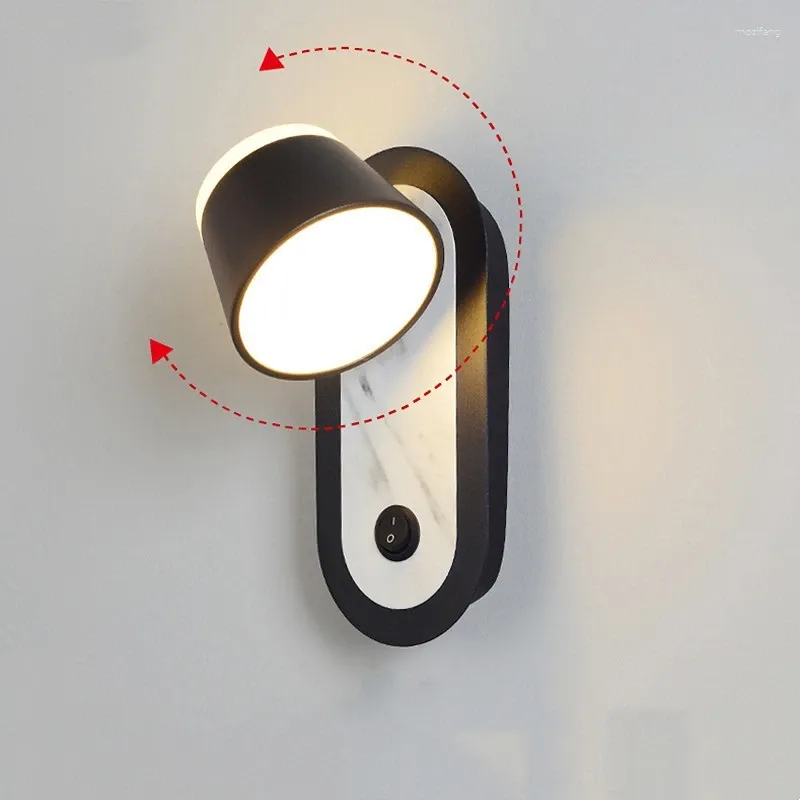 Настенный светильник, современный с выключателем, домашний прикроватный бра для гостиной, кабинета, внутреннее освещение, черный вращающийся светодиодный светильник