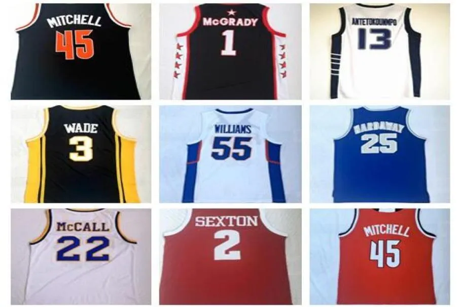 2019 New Basketball Jerseysmen 1 McGrady 22 McCall 13 Antetokounmpo 2 Sexton 55 Williams 45 Mitchell 3 Wade 25 Hardaway Basketbal3038173