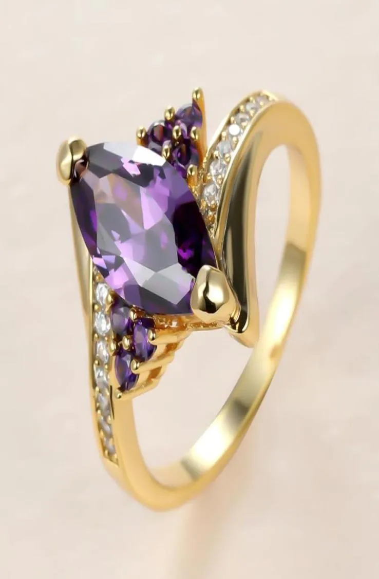 Anéis de casamento na moda feminino roxo cristal pedra anel charme cor ouro fino para mulheres luxo folha zircon engagement4707652