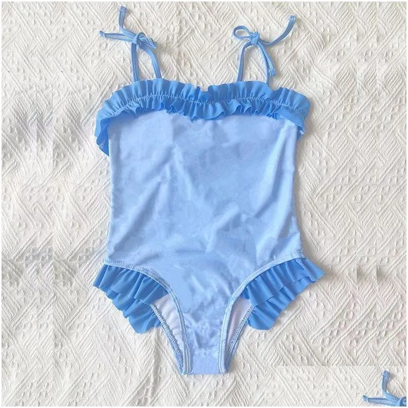 Einteilige Baby Mädchen Designer Badeanzüge Einteilige Mode Van Strand Badeanzüge Kinder Sommer Brief Gedruckt Bademode Kinder Schwimmen Dho31