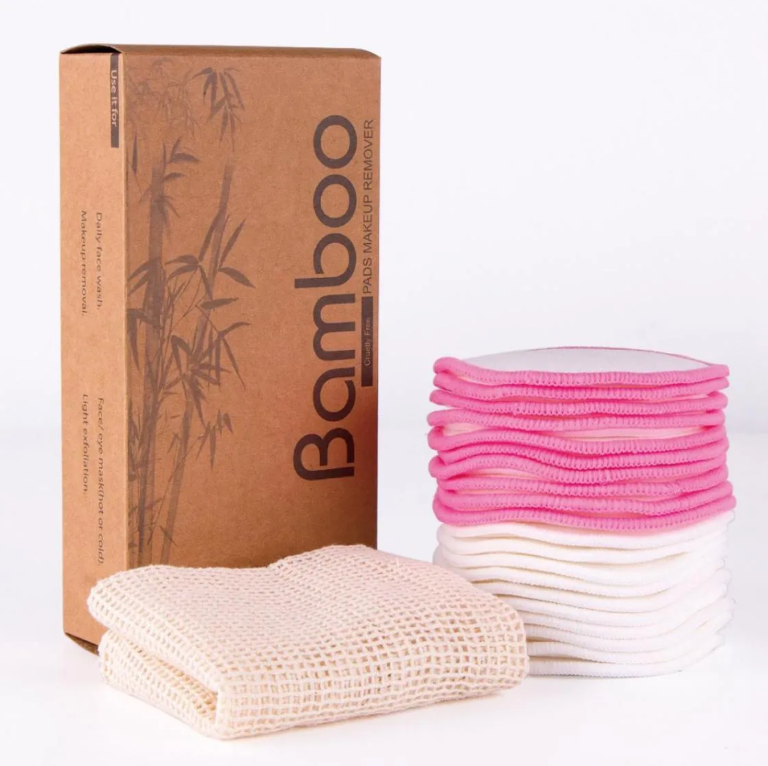 20 st återanvändbara sminkborttagare Pink Vit ansiktsrengöring Bambu med tvätt Bag Makeup Remover Cotton Rounds8161831