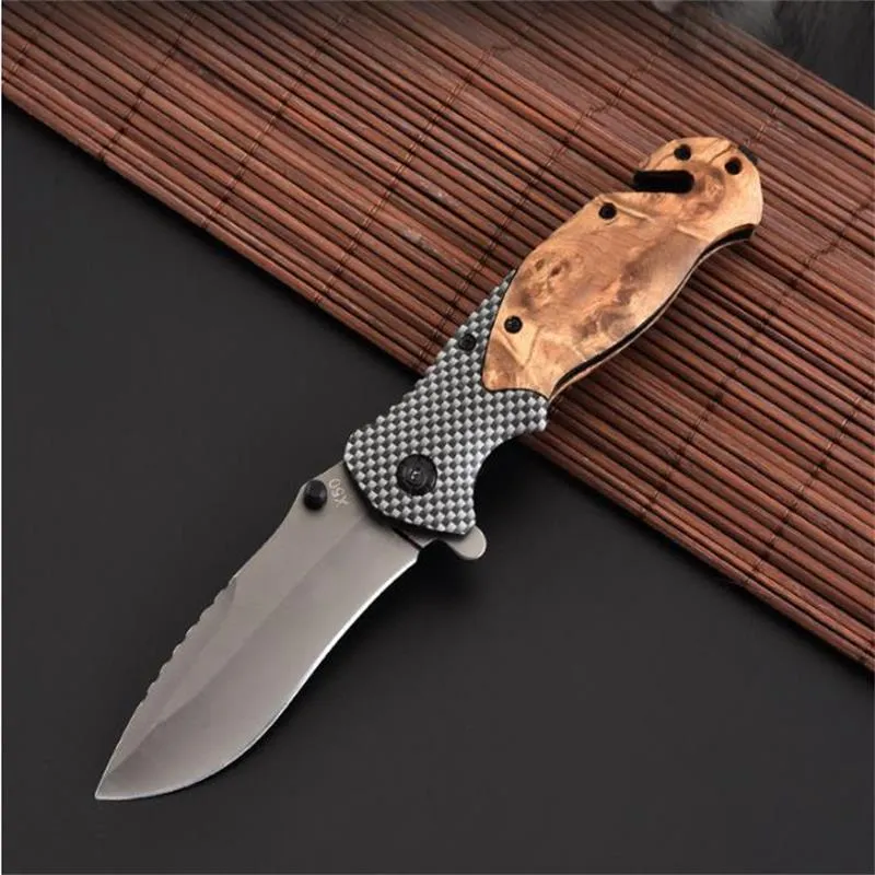 Camping X50 Tactical Folding Knife Wood Handle Outdoor Hunting Survival Pocket Knives Portable EDC Tool