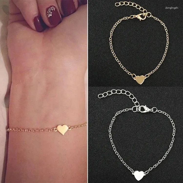 Bracelets de charme Simple plaqué or Bracelet en forme de coeur promesse romantique fille bijoux de fête de mariage cadeau de saint valentin